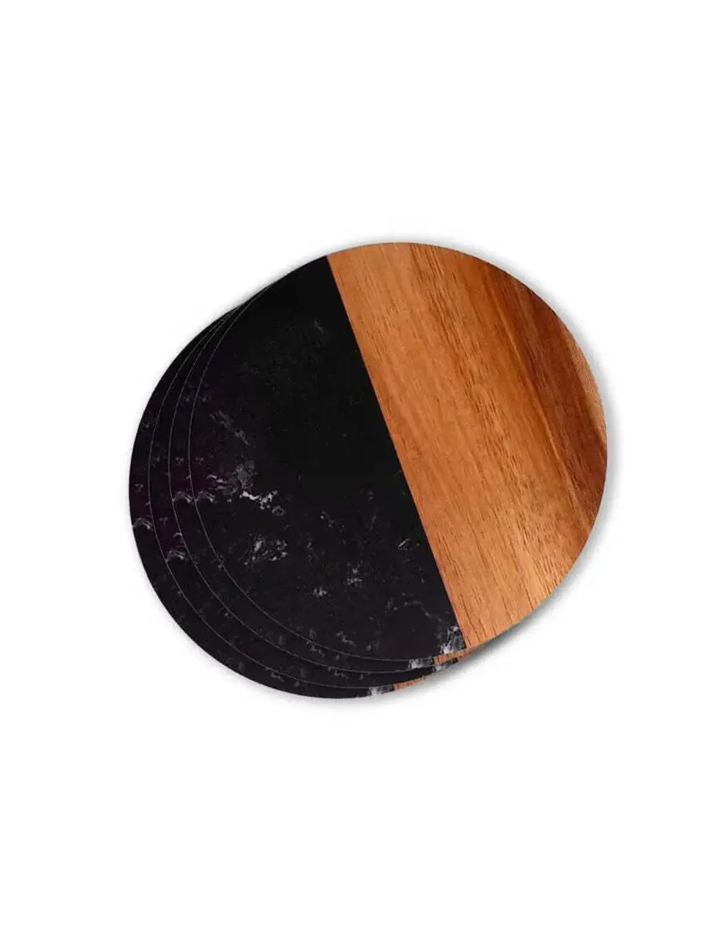 Set of 4 Black Marble and Acacia Wood 4